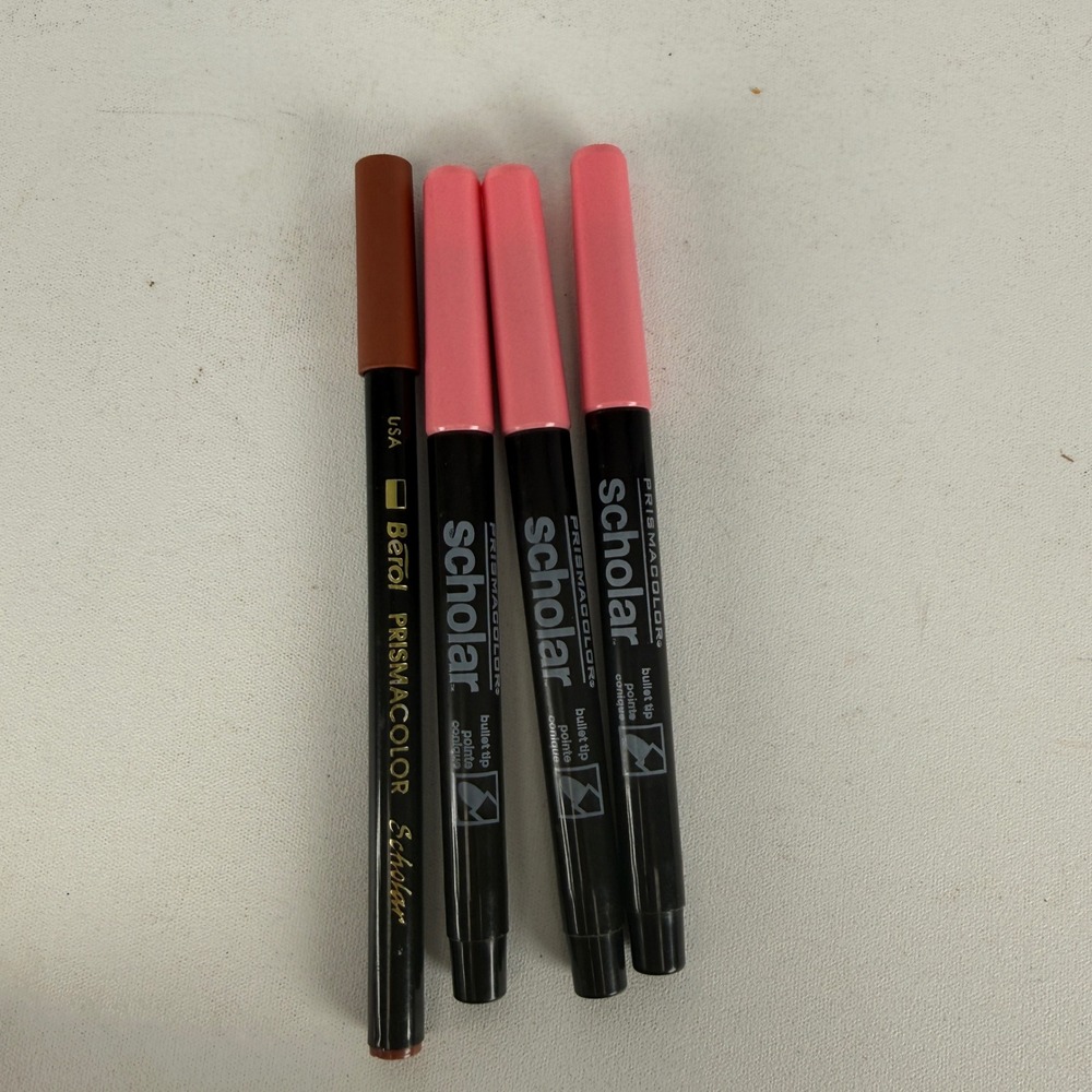 Prismacolor Scholar Markers Lot of 4 Pink and Brown Bullet Tip Art Pens